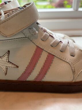 Old Soles White High-Top Sneakers with Pink Stripes and Star Accent